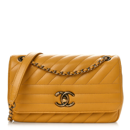 Chanel Shiny Goatskin Diagonal Quilted Small Flap Yellow 1 of 9
