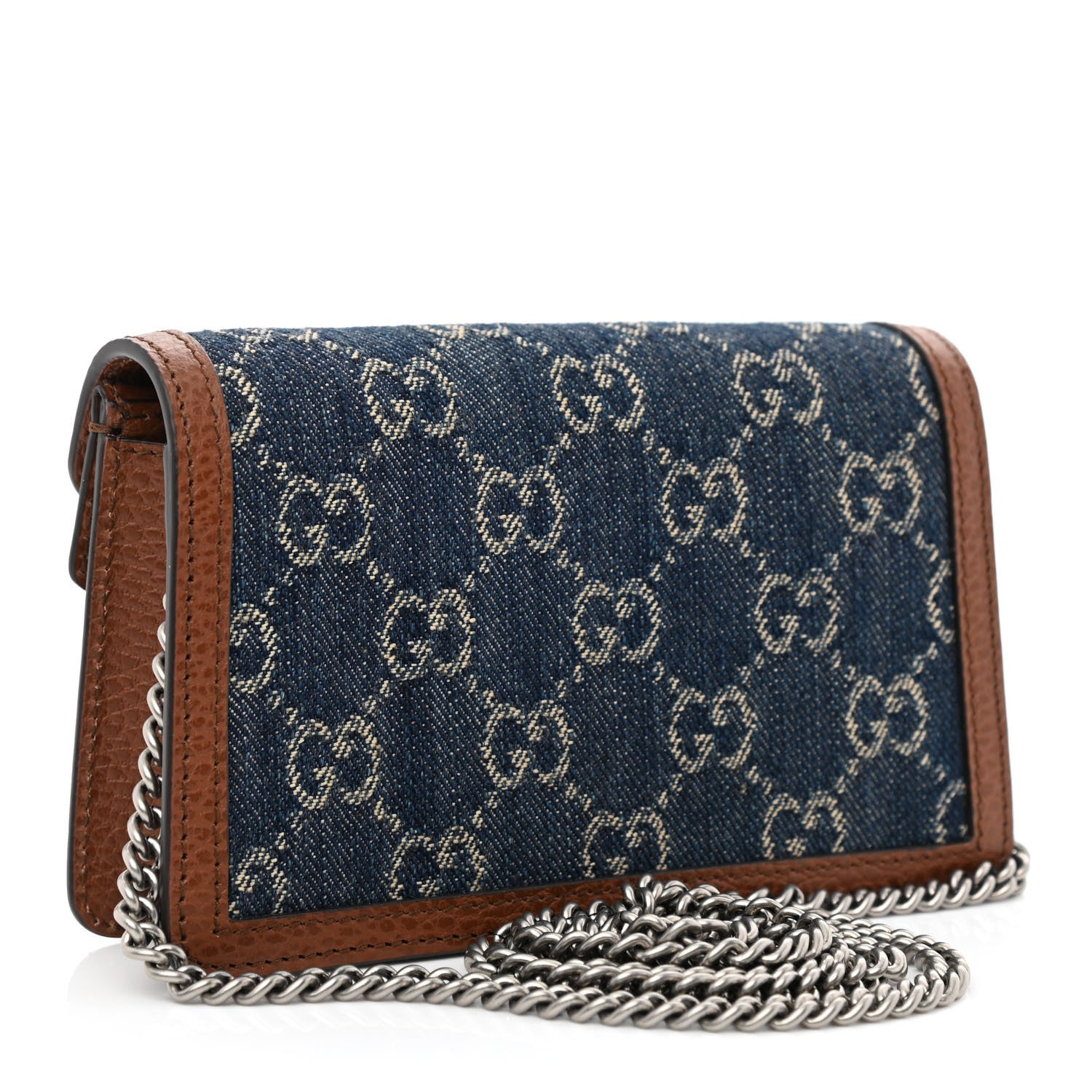 Gucci New Denim GG Monogram Dollar Calfskin Enamel Super Mini Dionysus Shoulder Bag Blue Tea Cuir Epilog Electric Blue 3 of 9