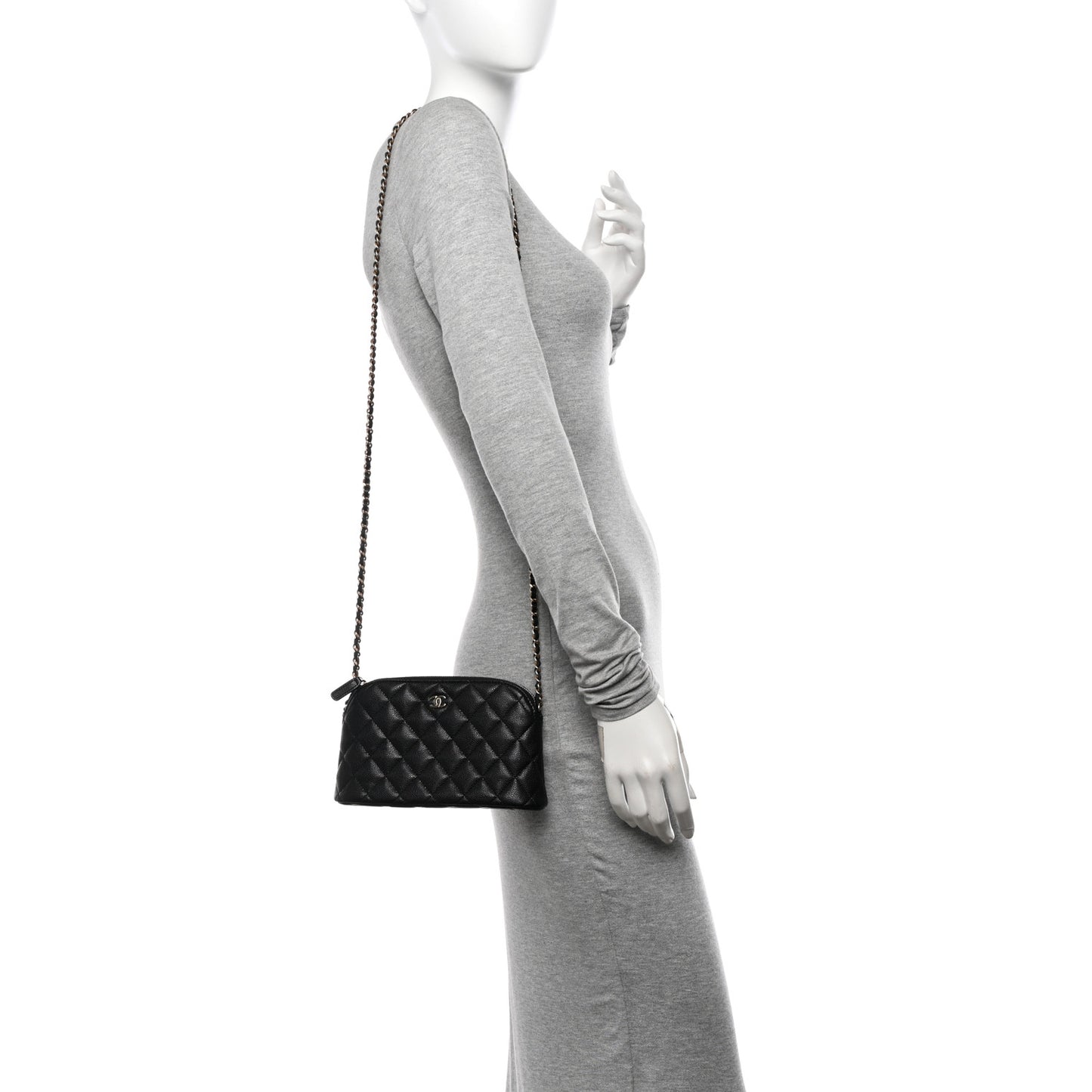 Caviar Quilted Classic Clutch with Chain Black