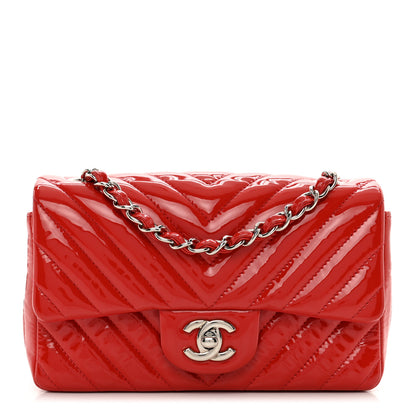 Chanel Patent Calfskin Chevron Quilted Mini Rectangular Flap Red 1 of 11