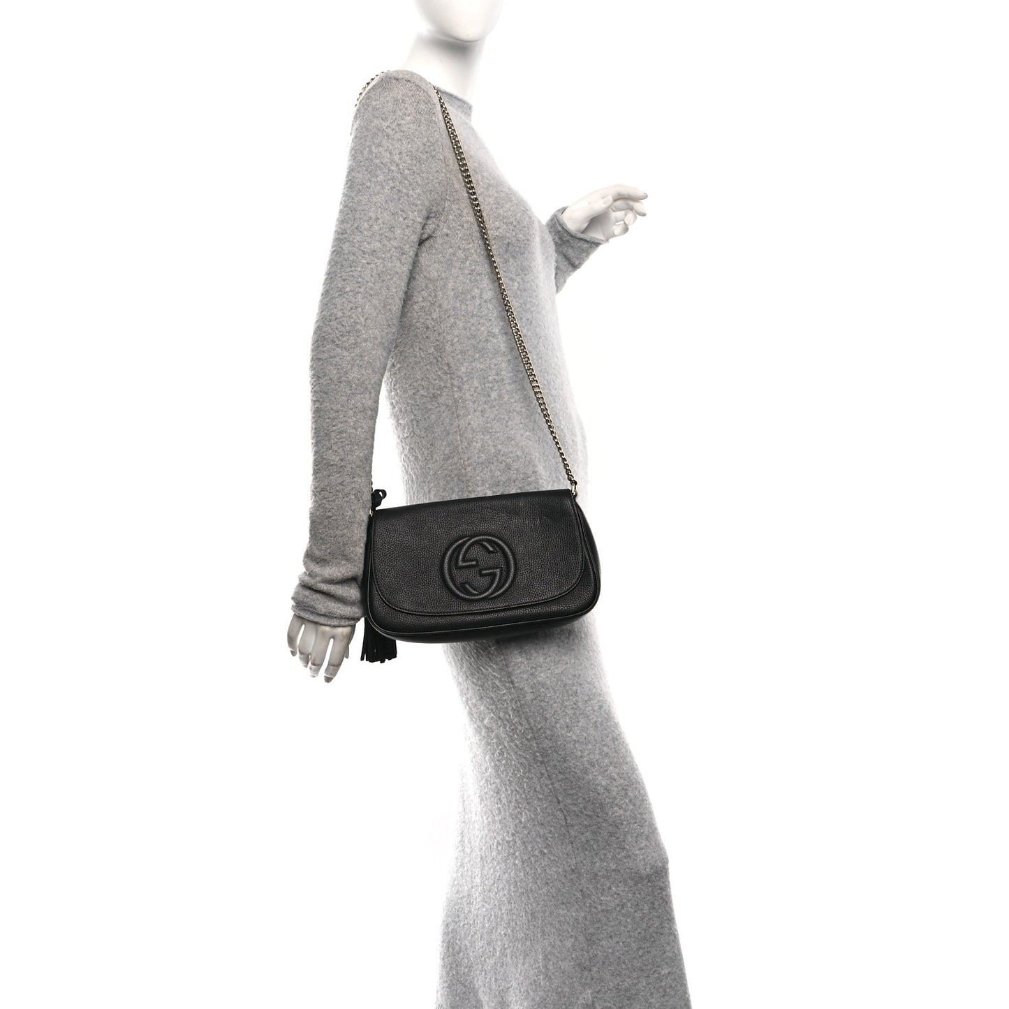 Pebbled Calfskin Medium Soho Flap Crossbody Black