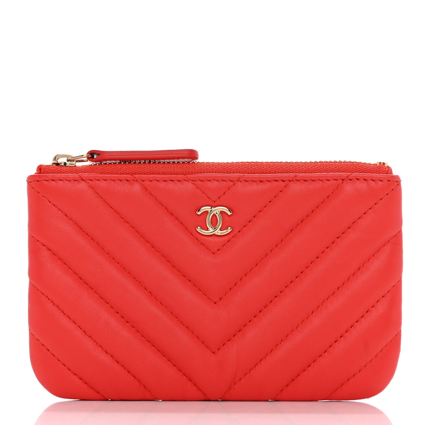 Lambskin Chevron Quilted Small Cosmetic Case Orange