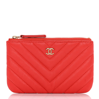Chanel Lambskin Chevron Quilted Small Cosmetic Case Orange 1 of 7