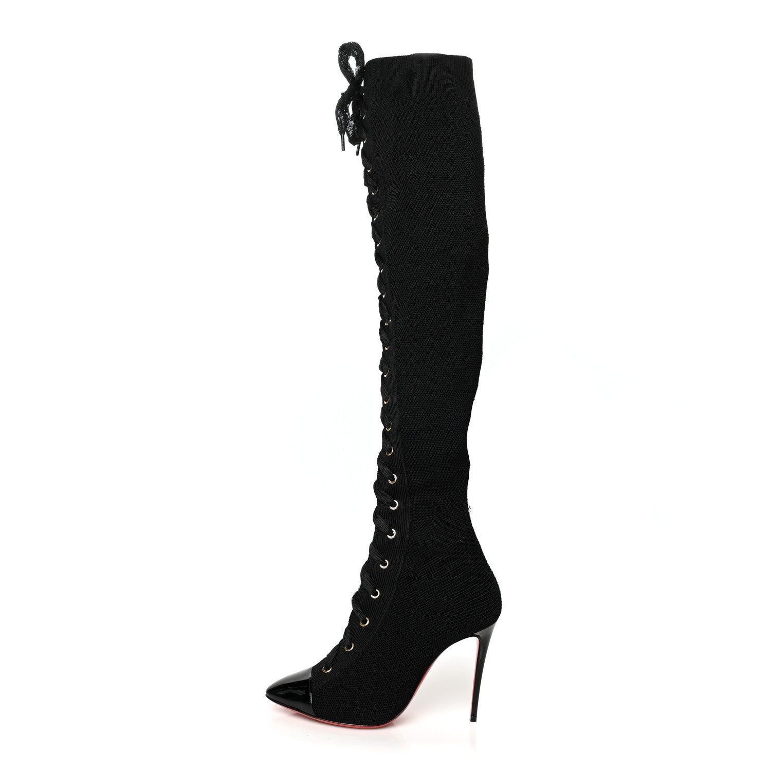 Christian Louboutin Patent Maille Tricot Frenchie 100 Sock Boots 37.5 Black 1 of 7