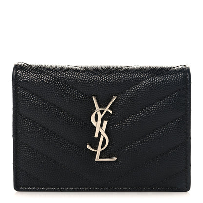 Saint Laurent Grain De Poudre Matelasse Chevron Monogram Card Case Black 1 of 7