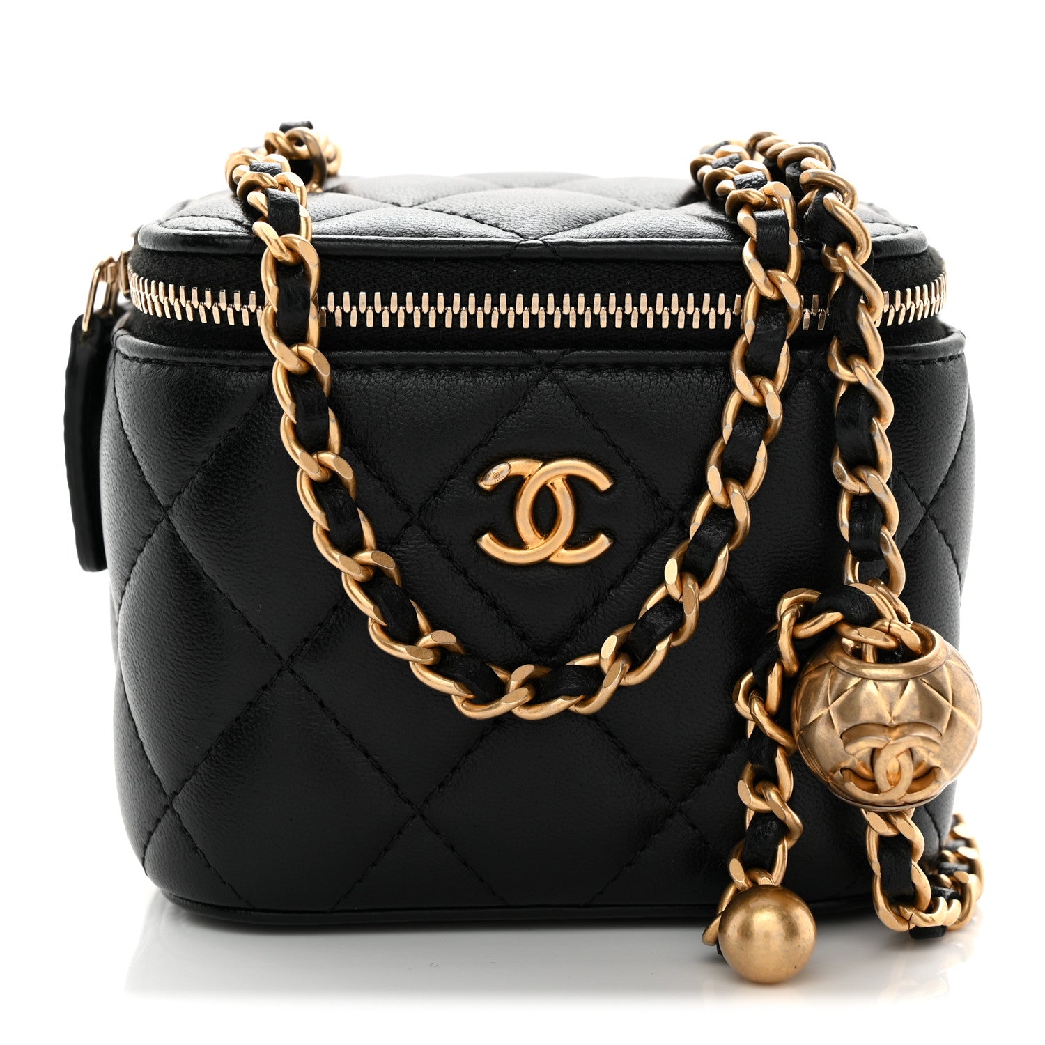Chanel Lambskin Quilted Mini Pearl Crush Vanity Case With Chain Black 1 of 11
