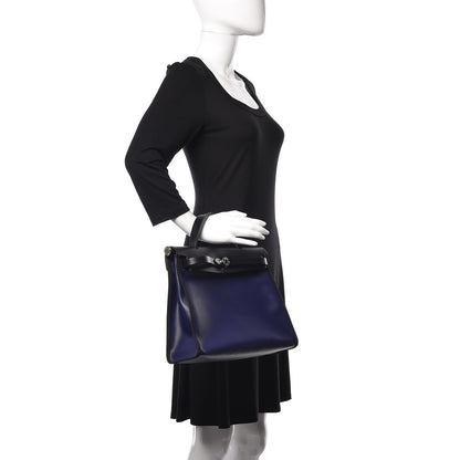 Hermes Toile H Berline Vache Hunter Herbag Zip PM 31 Bleu Encre Black 2 of 12