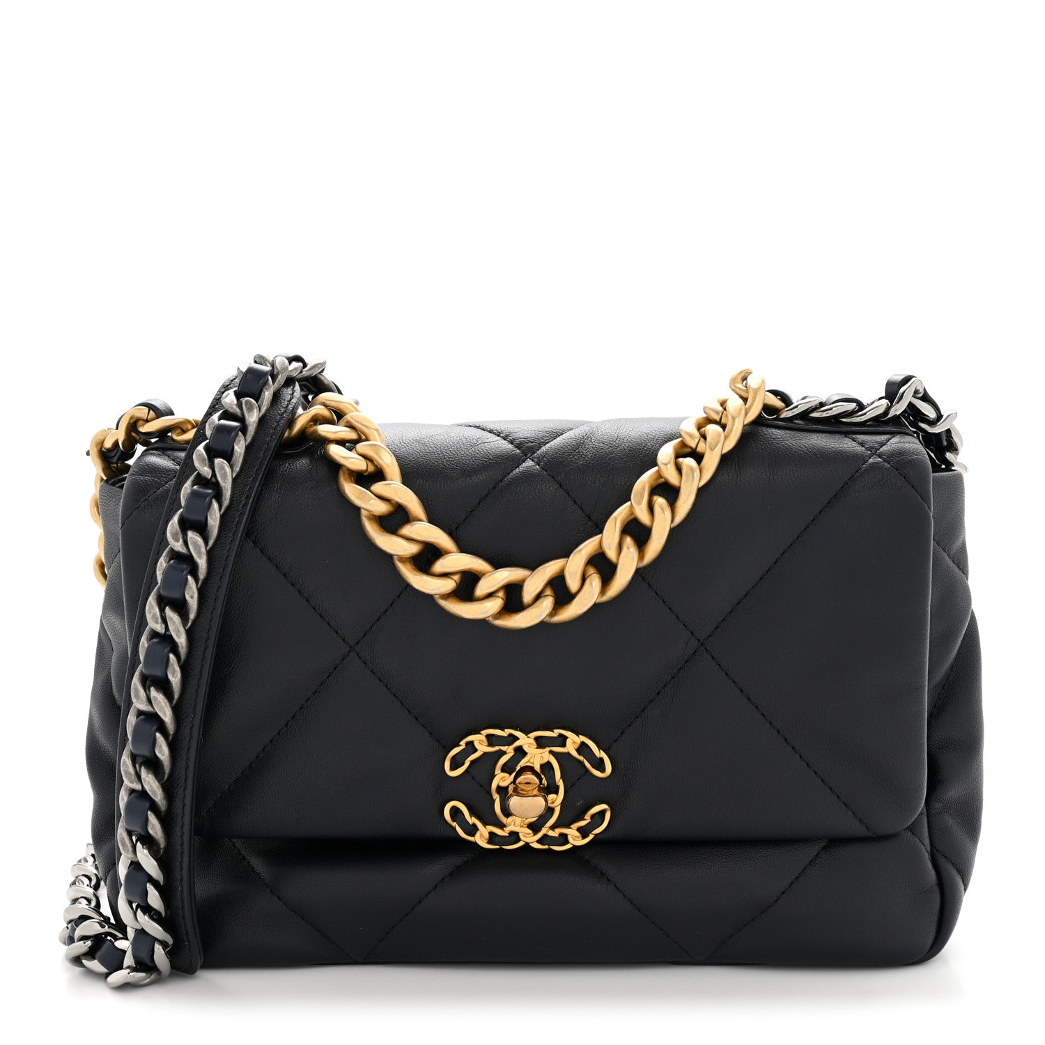 Chanel Goatskin Quilted Medium Chanel 19 Flap Navy Blue 1 of 15