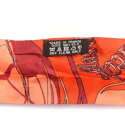 Hermes Silk Caleche Mors Et Bouteilles Twilly Vermilion Corail Bleu 4 of 4