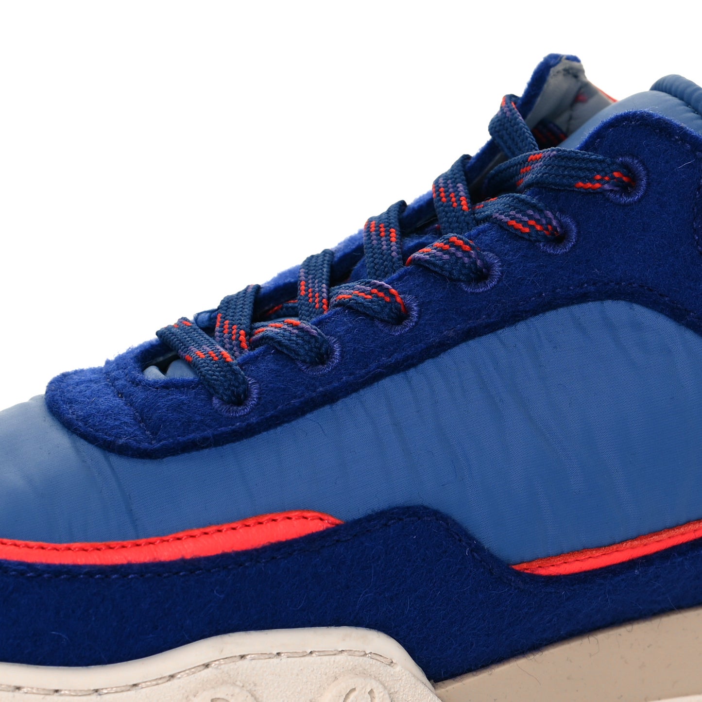 Wool Nylon Lambskin Suede Calfskin Womens Logo Sneakers 39 Blue Coral