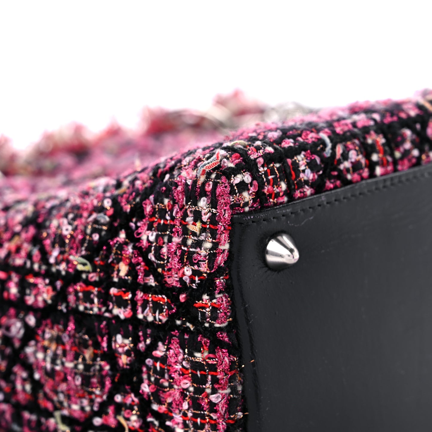 Tweed Fringe Cannage Embroidered Medium Lady Dior Pink Black Multicolor