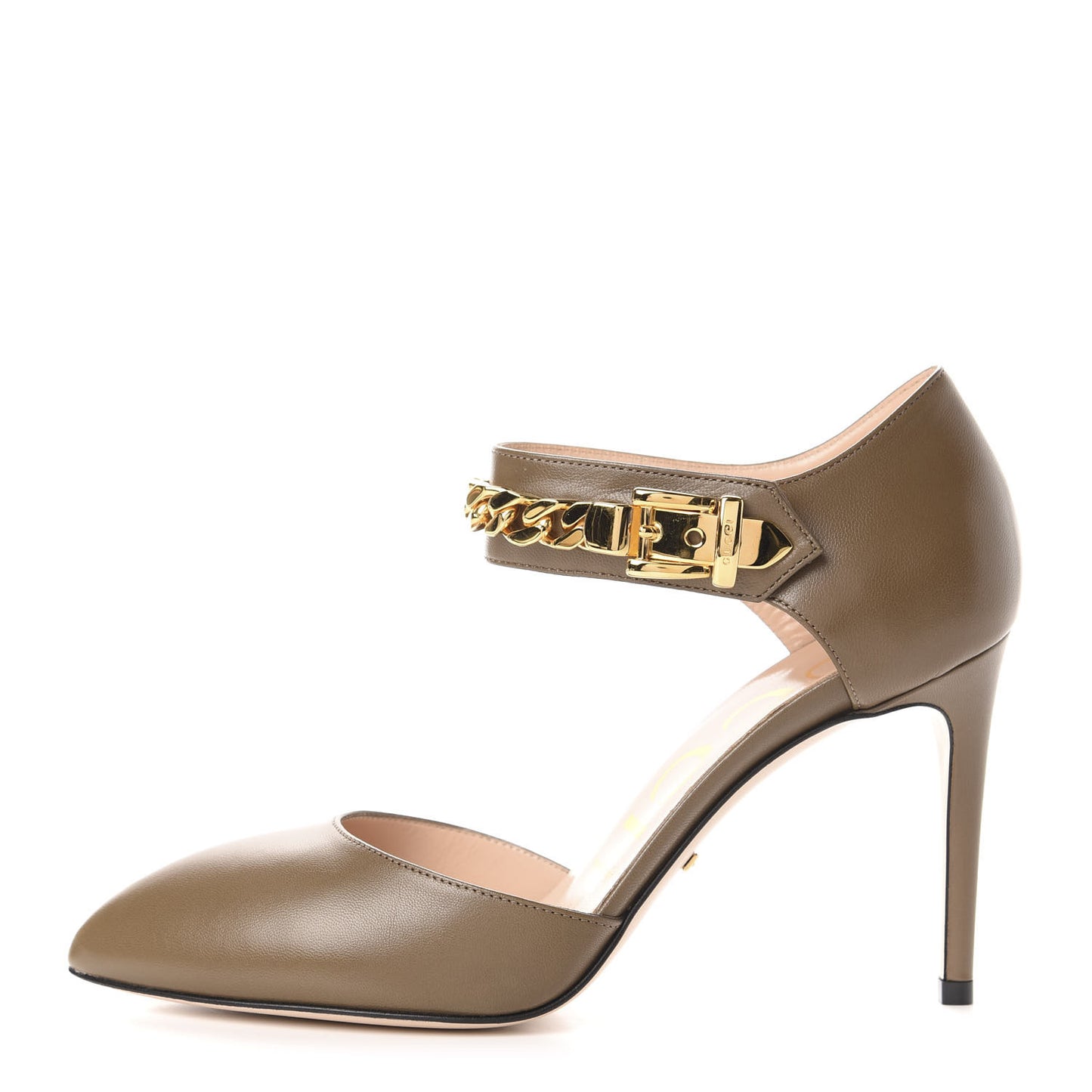 Calfskin Sylvie Chain Ankle Pumps 37 Mud