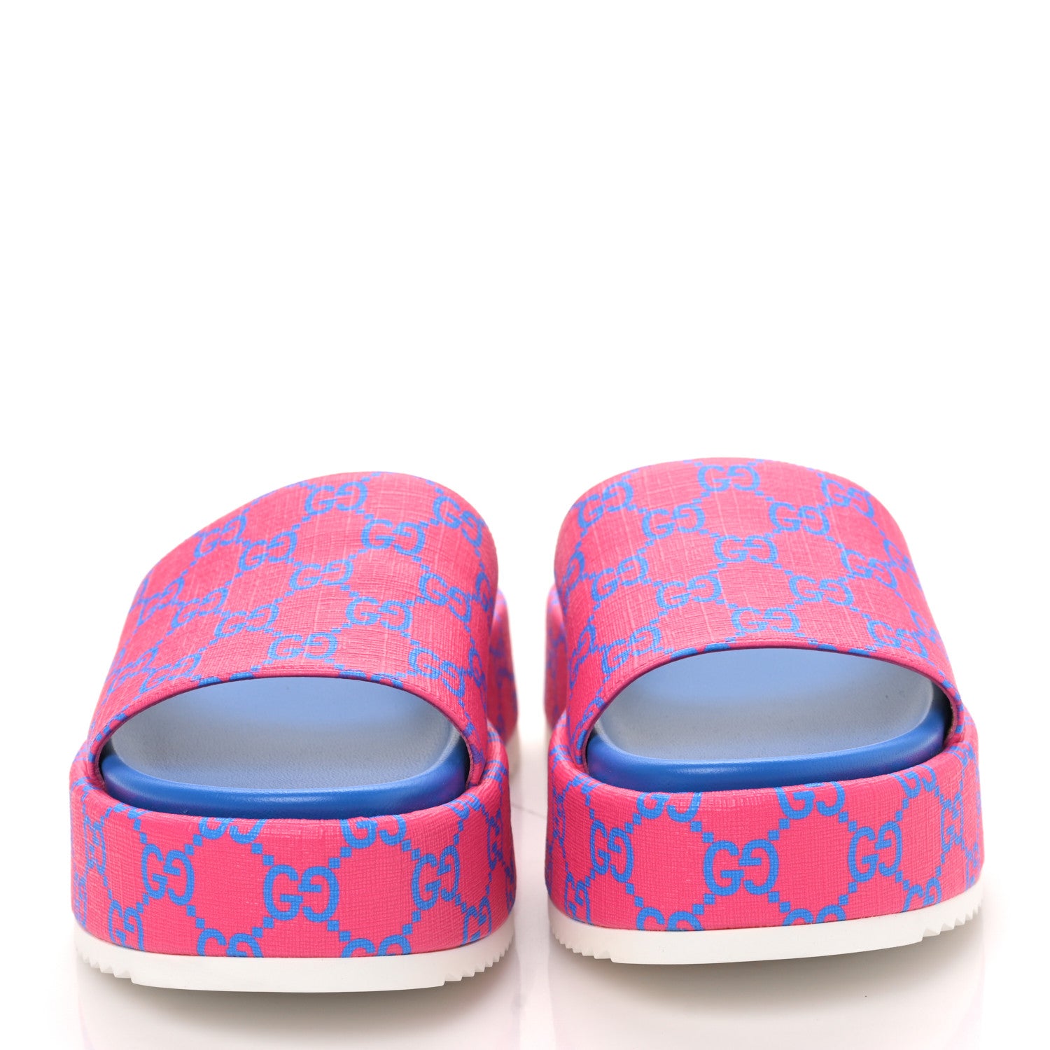 Gucci GG Supreme Joy Monogram Angelina Platform Slide Sandals 38 Fuxia Blue 2 of 9