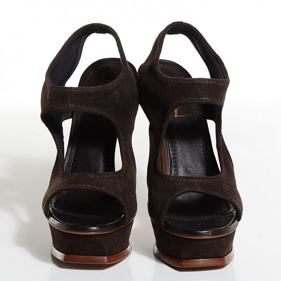 Saint Laurent Leather Stretch 105 Platform Sandals 38 Brown 2 of 14