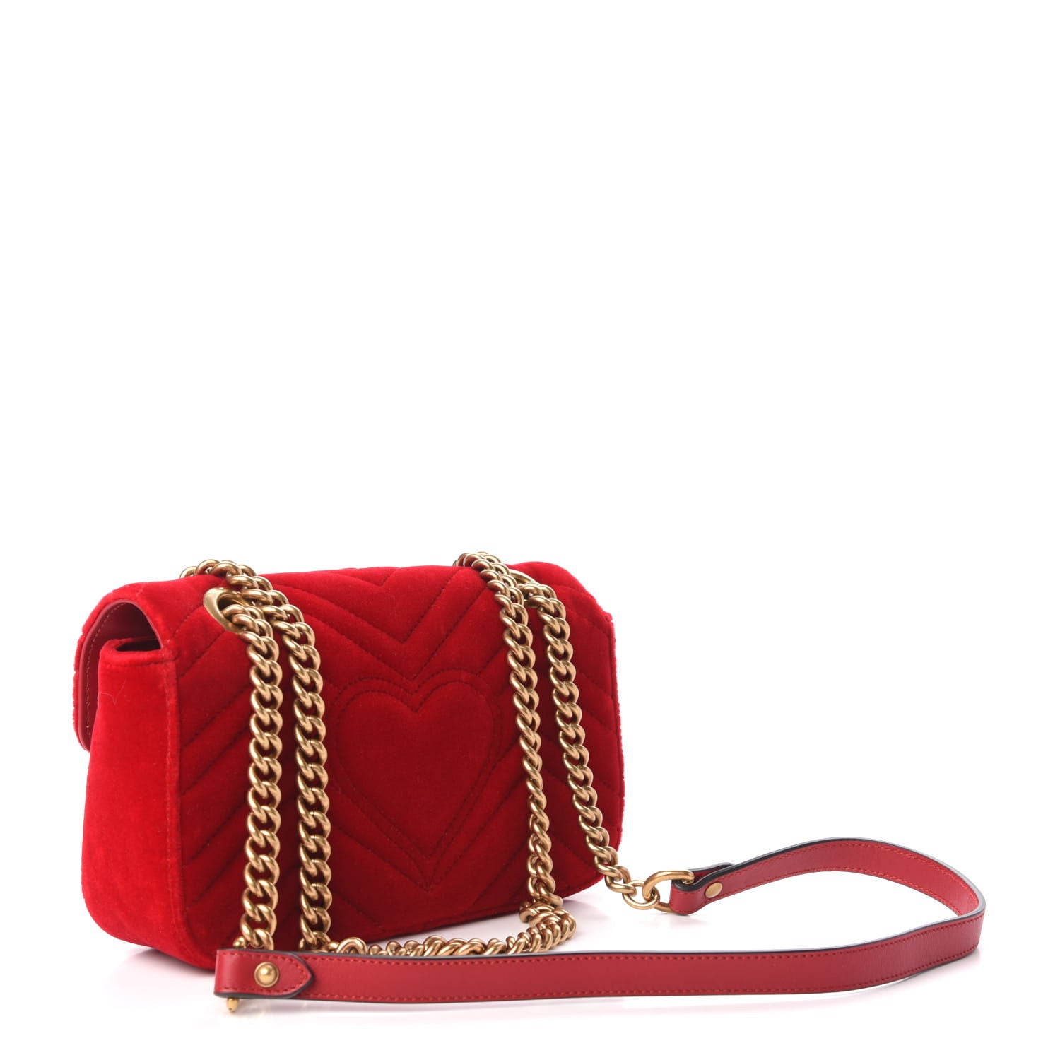 Gucci Velvet Matelasse Mini GG Marmont Shoulder Bag Hibiscus Red 4 of 10