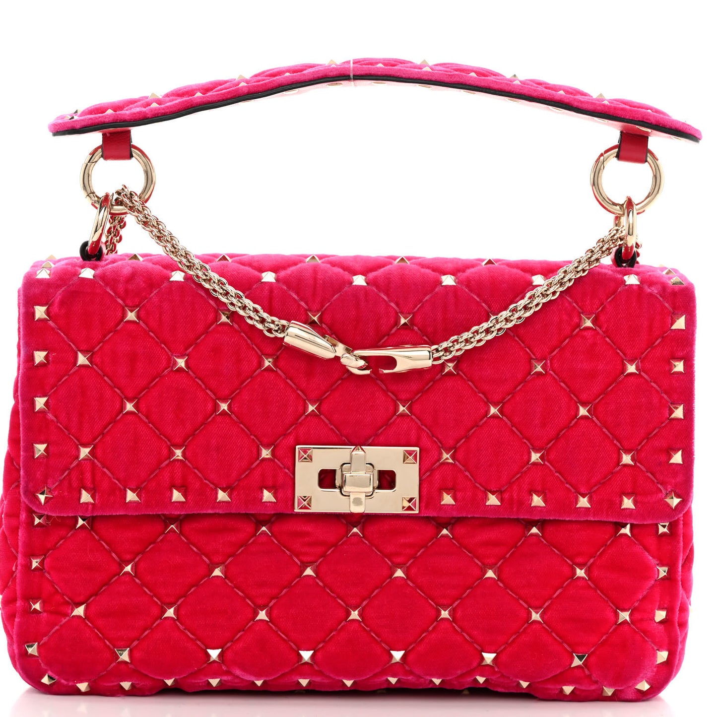 Velvet Medium Rockstud Spike Shoulder Bag Disco Pink