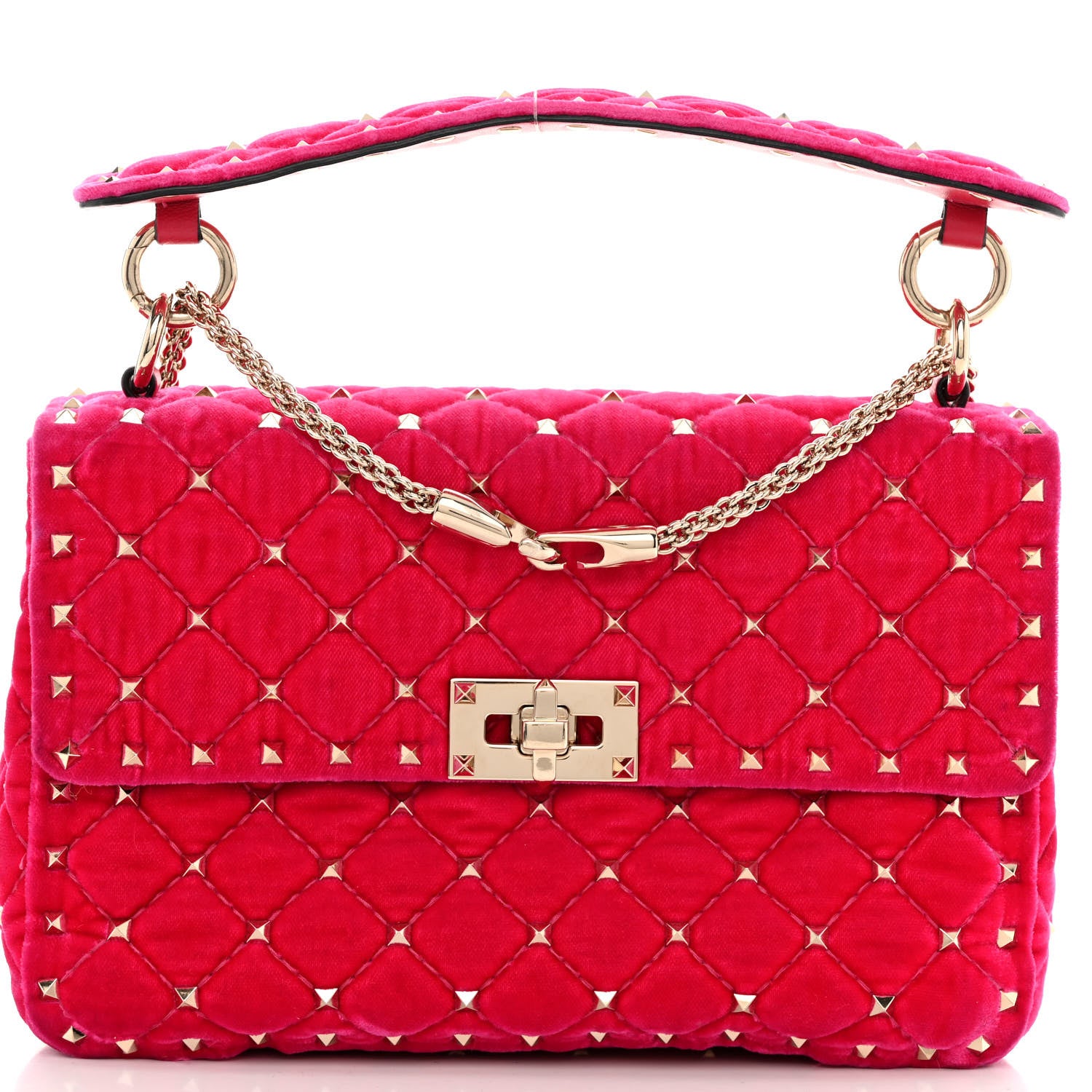 Valentino Garavani Velvet Medium Rockstud Spike Shoulder Bag Disco Pink 7 of 12