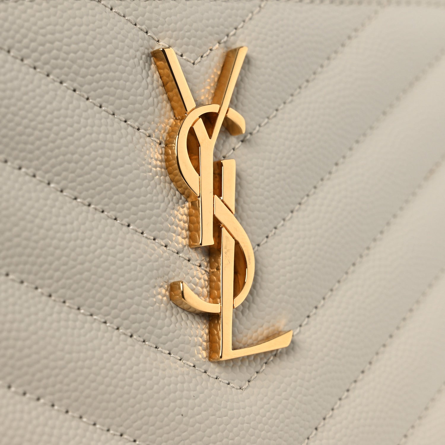 Saint Laurent Grain De Poudre Chevron Monogram Large Bill Pouch Crema Soft 8 of 9