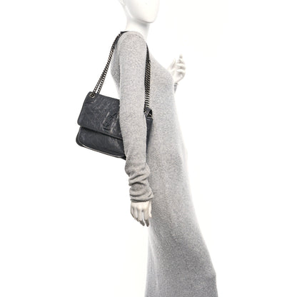 Saint Laurent Crinkled Calfskin Matelasse Monogram Medium Niki Chain Satchel Storm 2 of 10