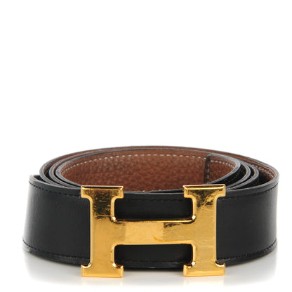 Hermes Box Togo 32mm H Belt 85 Black Gold 1 of 13