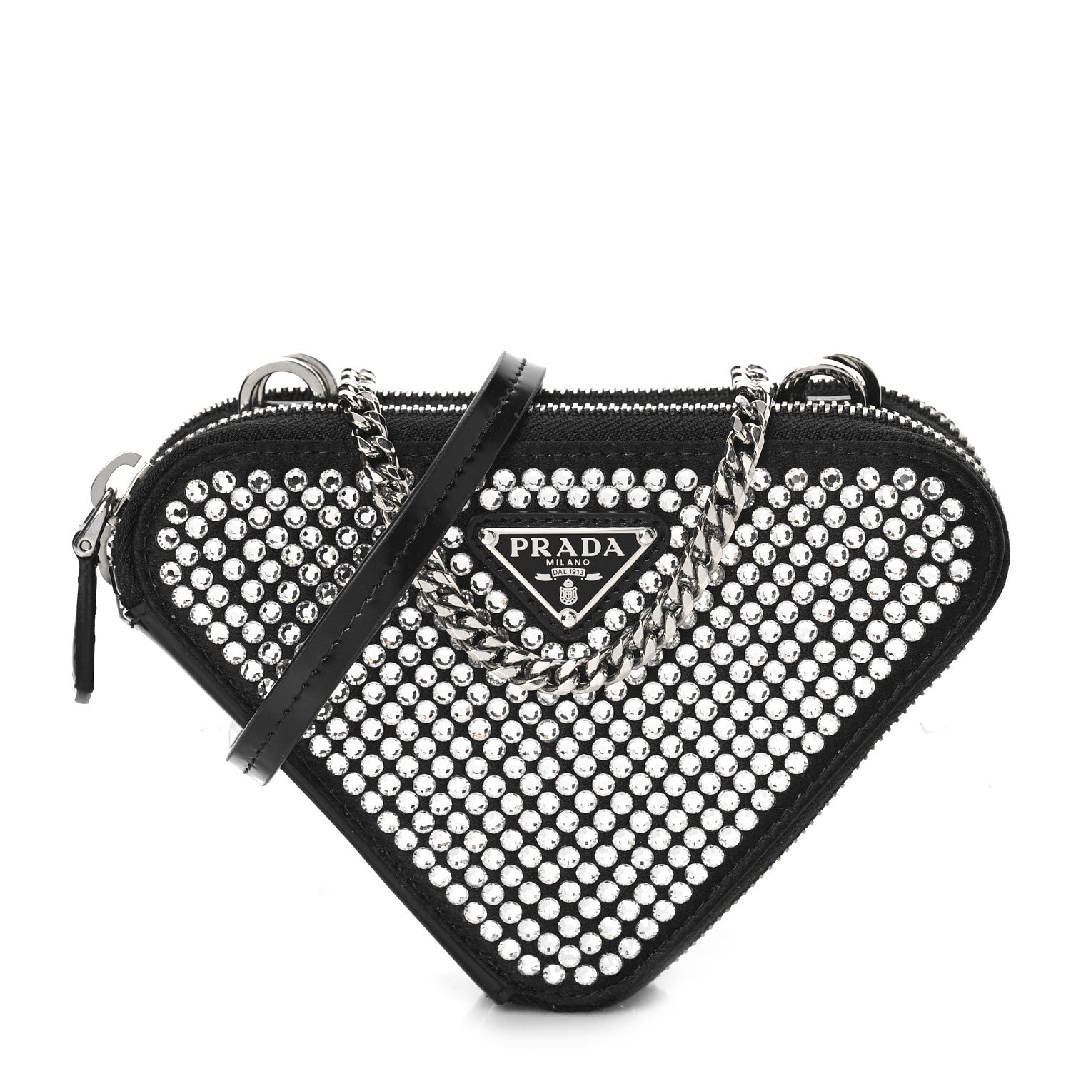 Prada Satin Crystal Mini Triangle Crossbody Pouch Cristal 1 of 6