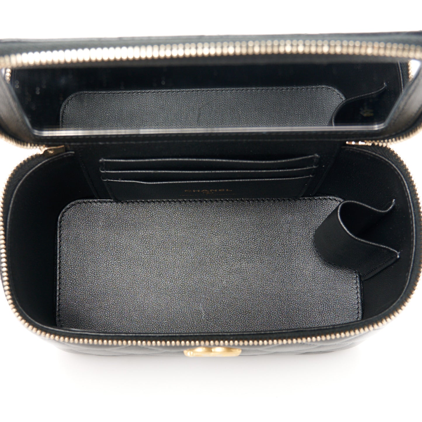 Lambskin Quilted Sweetheart Vanity Case Black