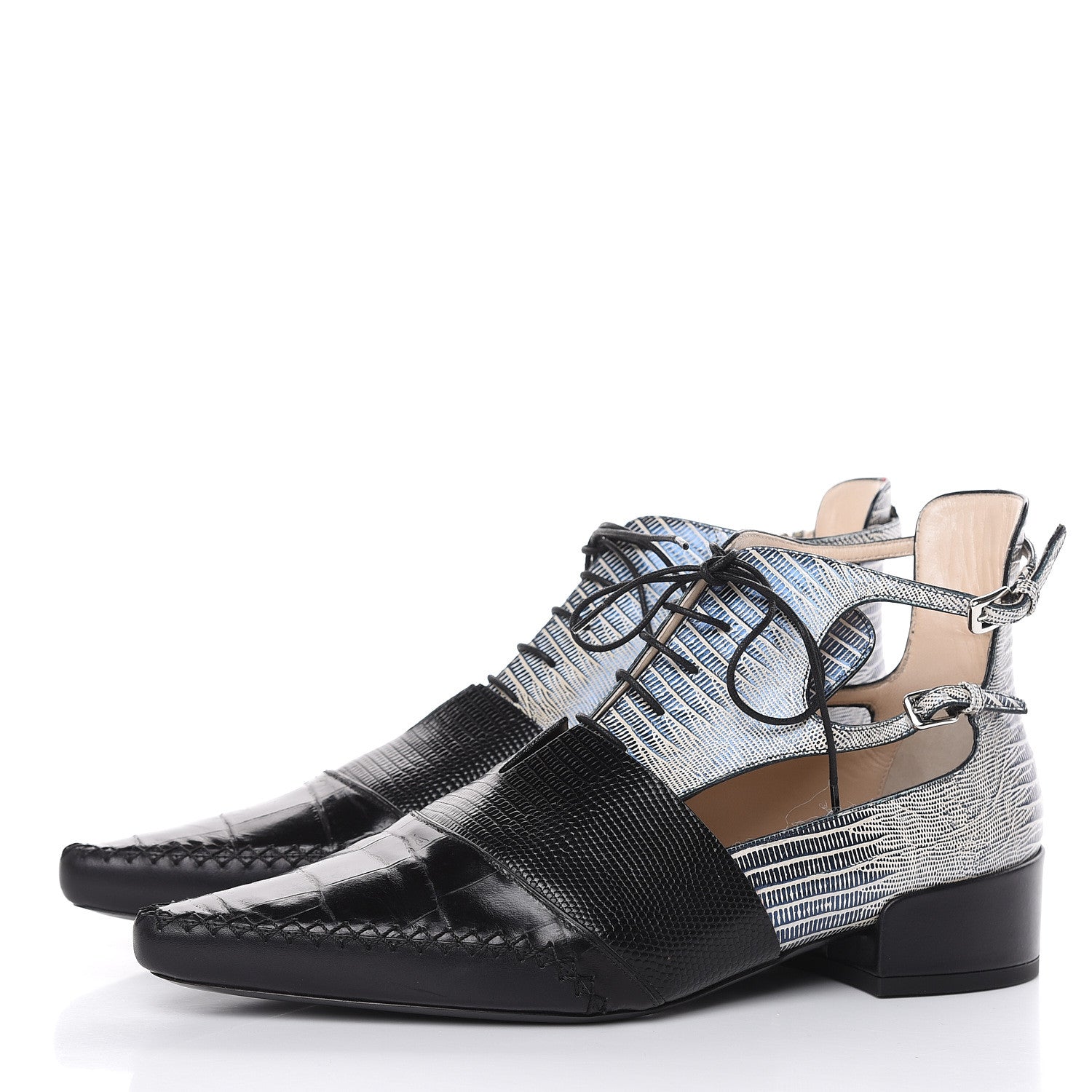 Christian Dior Crocodile Lizard Calfskin Embossed Nomade Pointed Ankle Boots 40 Black Blue 3 of 8