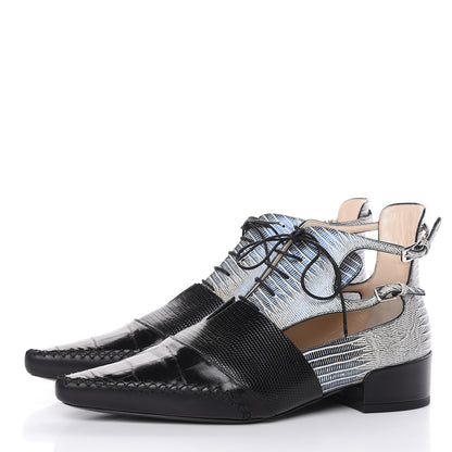 Christian Dior Crocodile Lizard Calfskin Embossed Nomade Pointed Ankle Boots 40 Black Blue 3 of 8