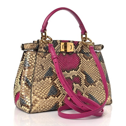 Fendi Snakeskin Mini Peekaboo Iconic Satchel Daisy Roccia Magenta 3 of 9