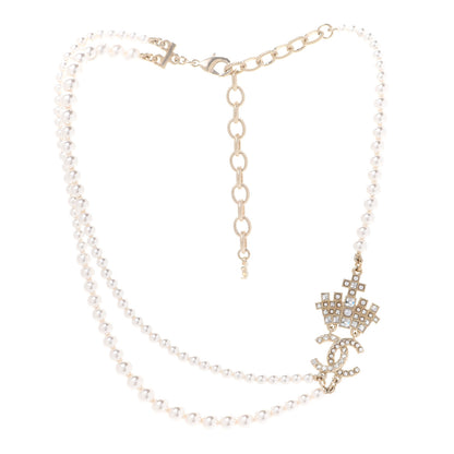 Chanel Pearl Crystal CC Crown Multi Strand Necklace Gold 3 of 6