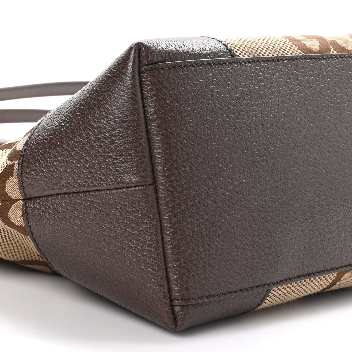 Gucci Monogram Jumbo GG Textured Dollar Calfskin Web Medium Ophidia Shopping Tote Camel Ebony 9 of 10