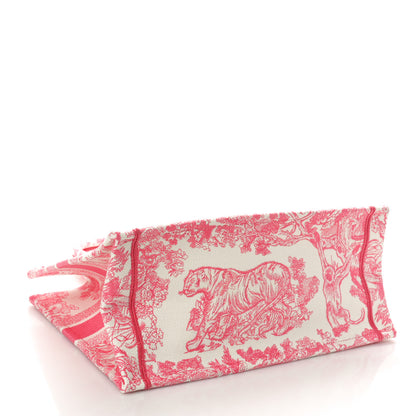 Christian Dior Canvas Embroidered Medium Dioriviera Toile De Jouy Book Tote Peony Pink 4 of 10