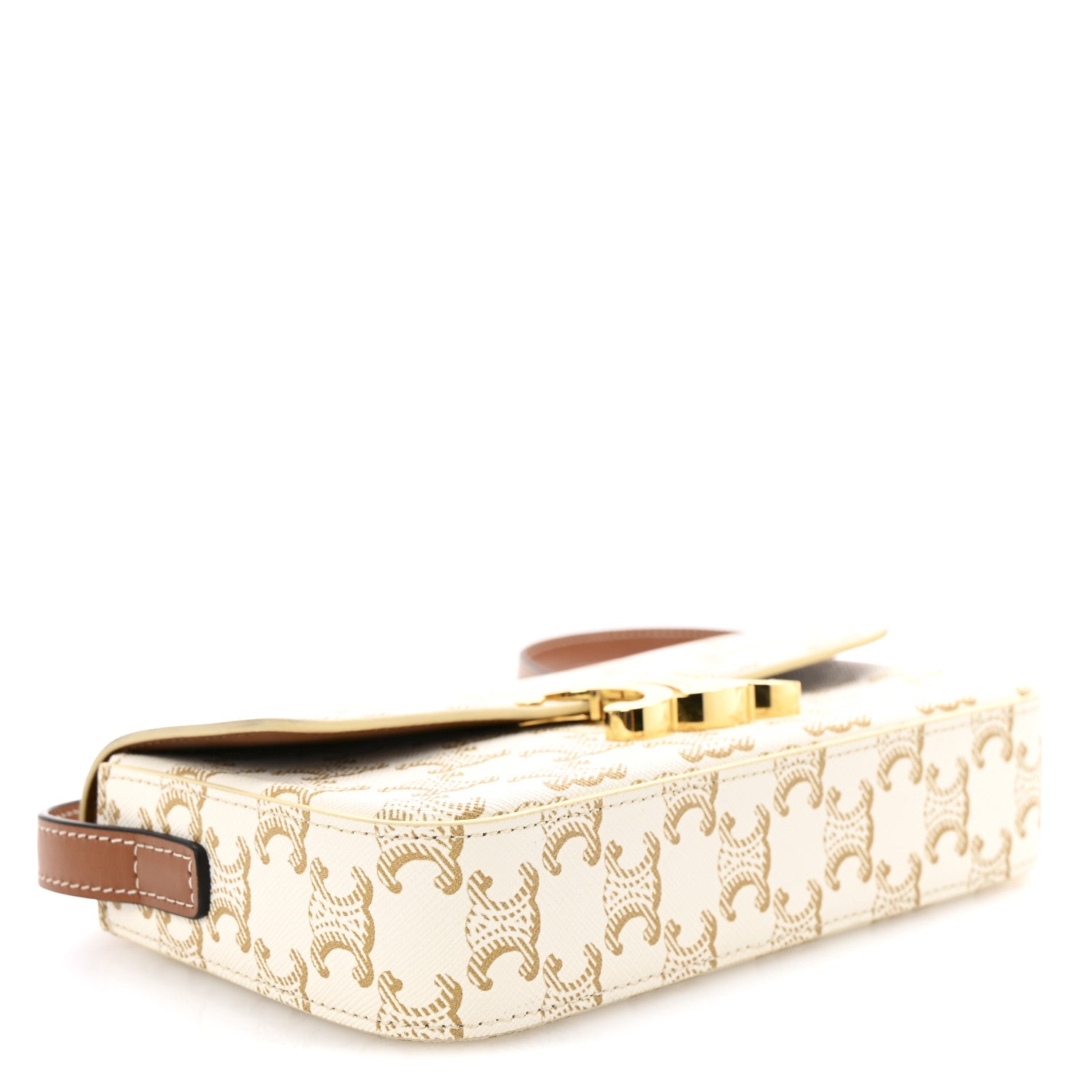Celine Canvas Calfskin Triomphe Shoulder Bag White 4 of 10