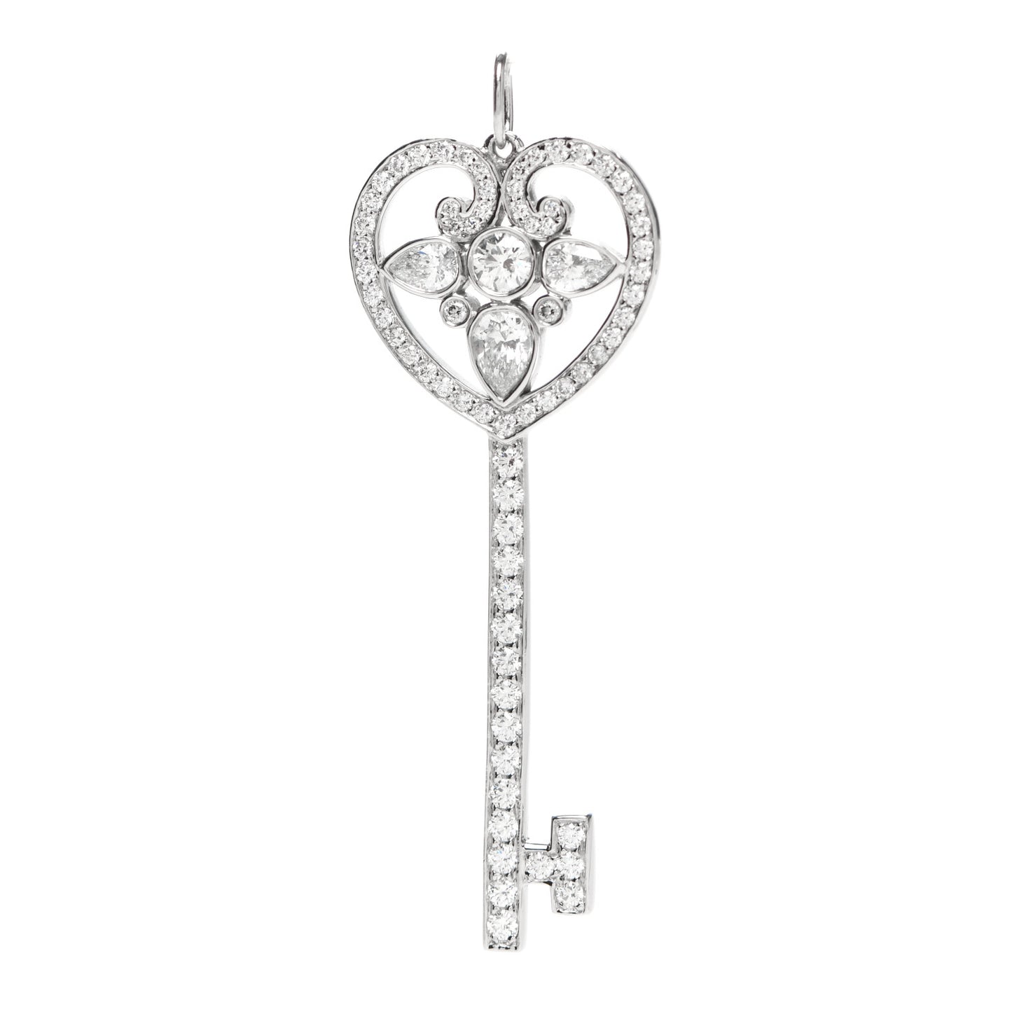 Platinum Diamond Ornate Heart Key Pendant