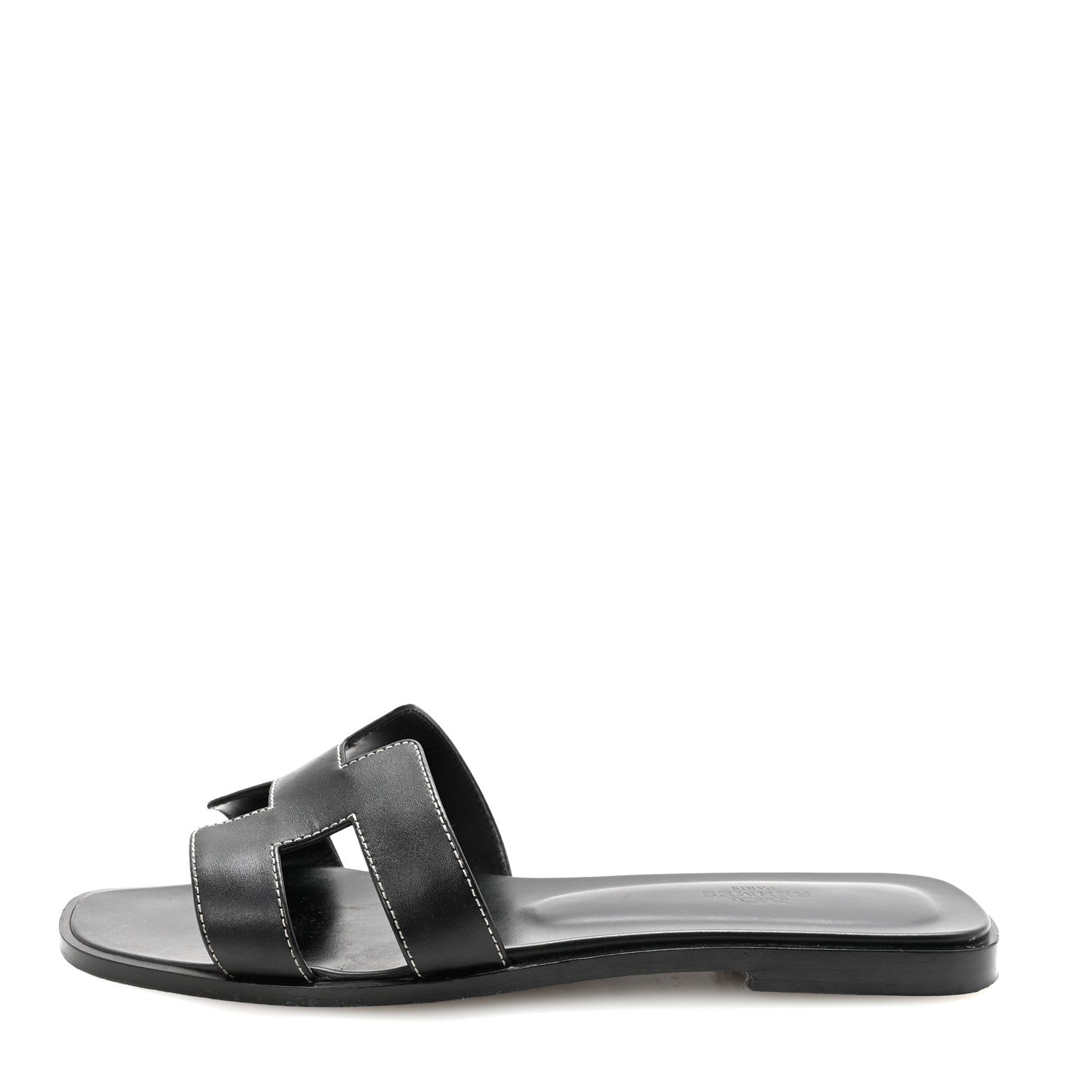 Hermes Box Calfskin Oran Sandals 39.5 Black 1 of 10