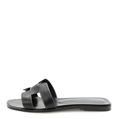 Hermes Box Calfskin Oran Sandals 39.5 Black 1 of 10