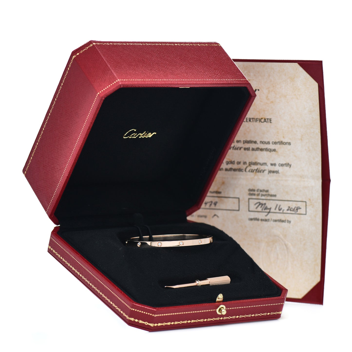 18K Pink Gold 10 Diamond Small LOVE Bracelet 16