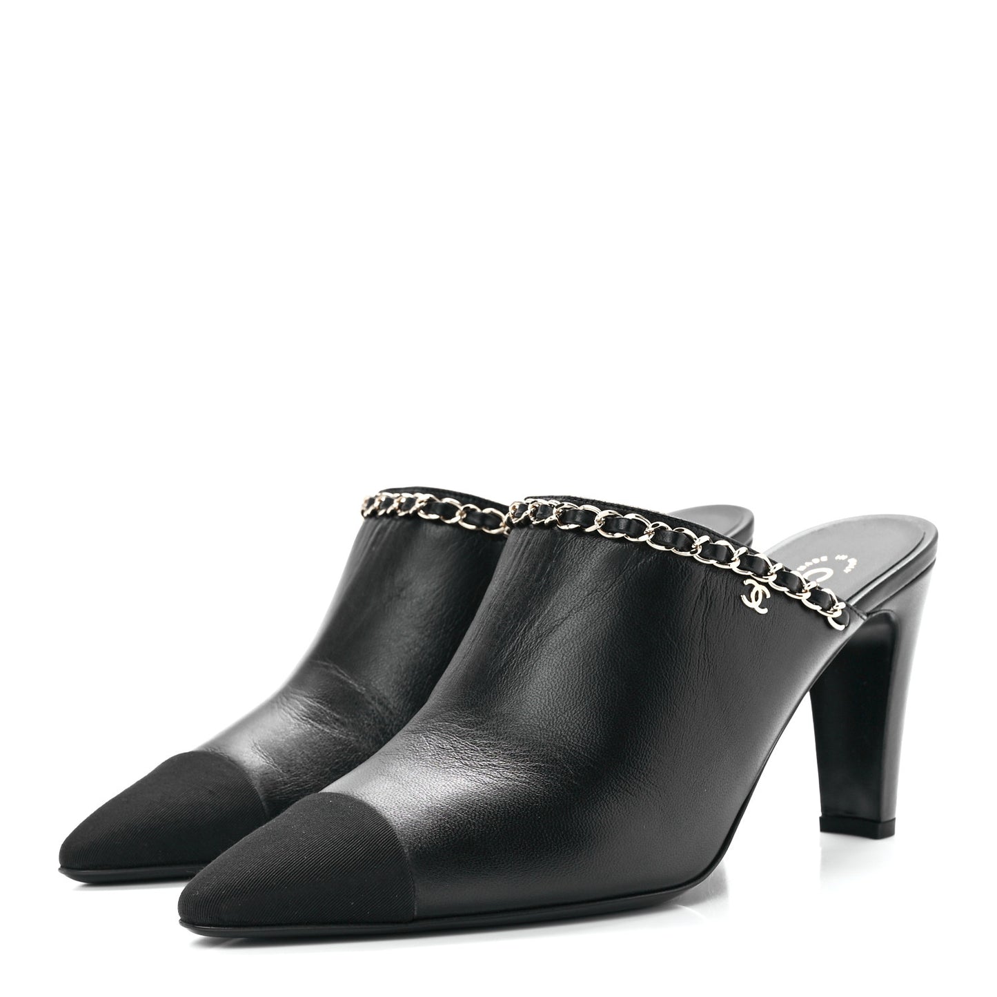 Lambskin Grosgrain Cap Toe Chain Mule 41 Black