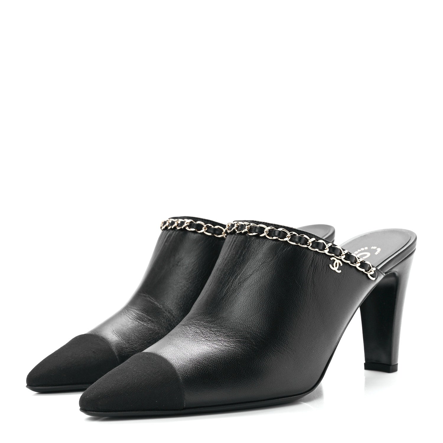 Chanel Lambskin Grosgrain Cap Toe Chain Mule 41 Black 3 of 9