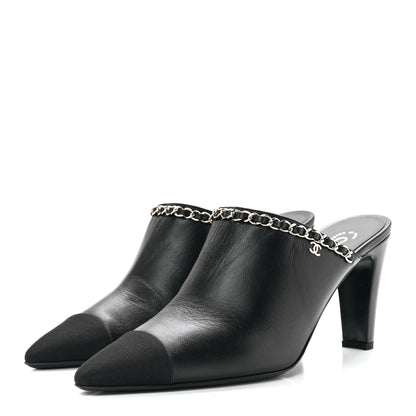 Chanel Lambskin Grosgrain Cap Toe Chain Mule 41 Black 3 of 9
