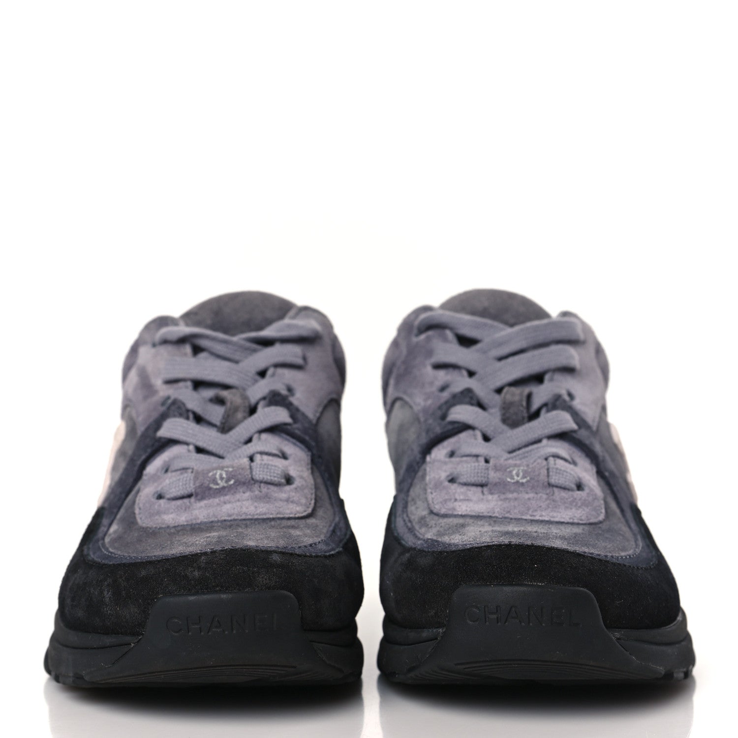 Chanel Suede Calfskin CC Sneakers 36.5 Black Grey 2 of 7