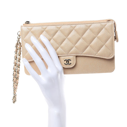 Chanel Iridescent Caviar Quilted Classic Pouch With Handle Beige 2 of 10