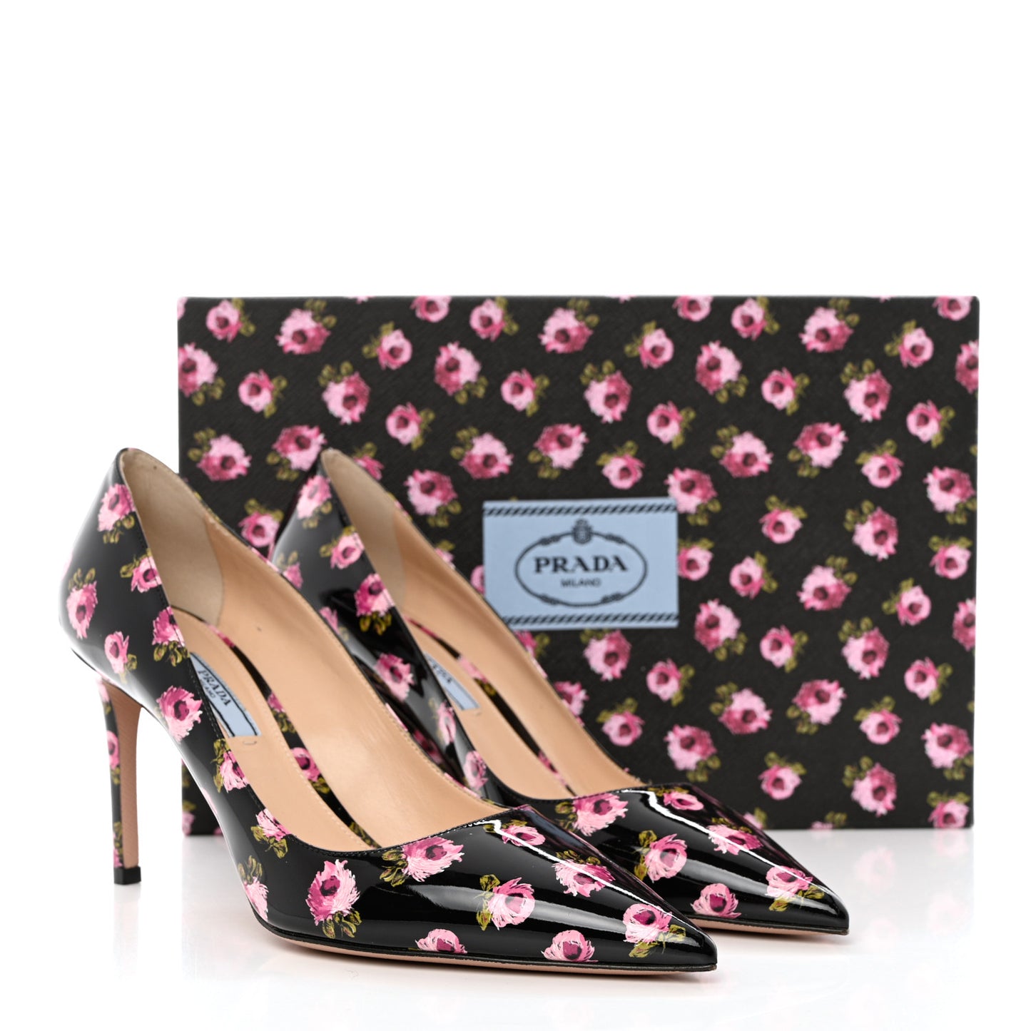 Vernice Rose Print 85mm Pumps 39 Black