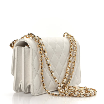 Chanel Shiny Caviar Quilted Flap Charm Wallet On Chain WOC White 3 of 9