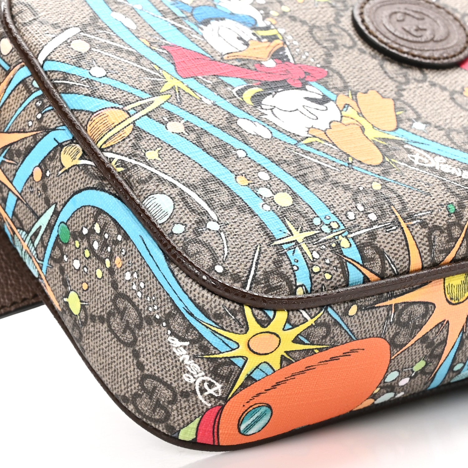 Gucci X DISNEY GG Supreme Monogram Donald Duck Small Interlocking G Belt Bag 80 32 Beige Multicolor New Acero 9 of 10