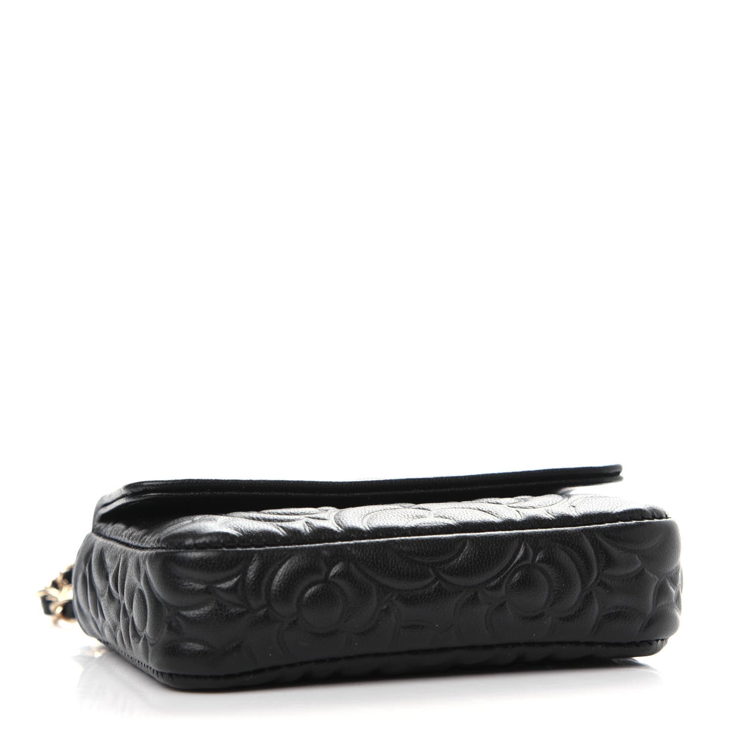 Lambskin Camellia Embossed Chain Belt Bag Black