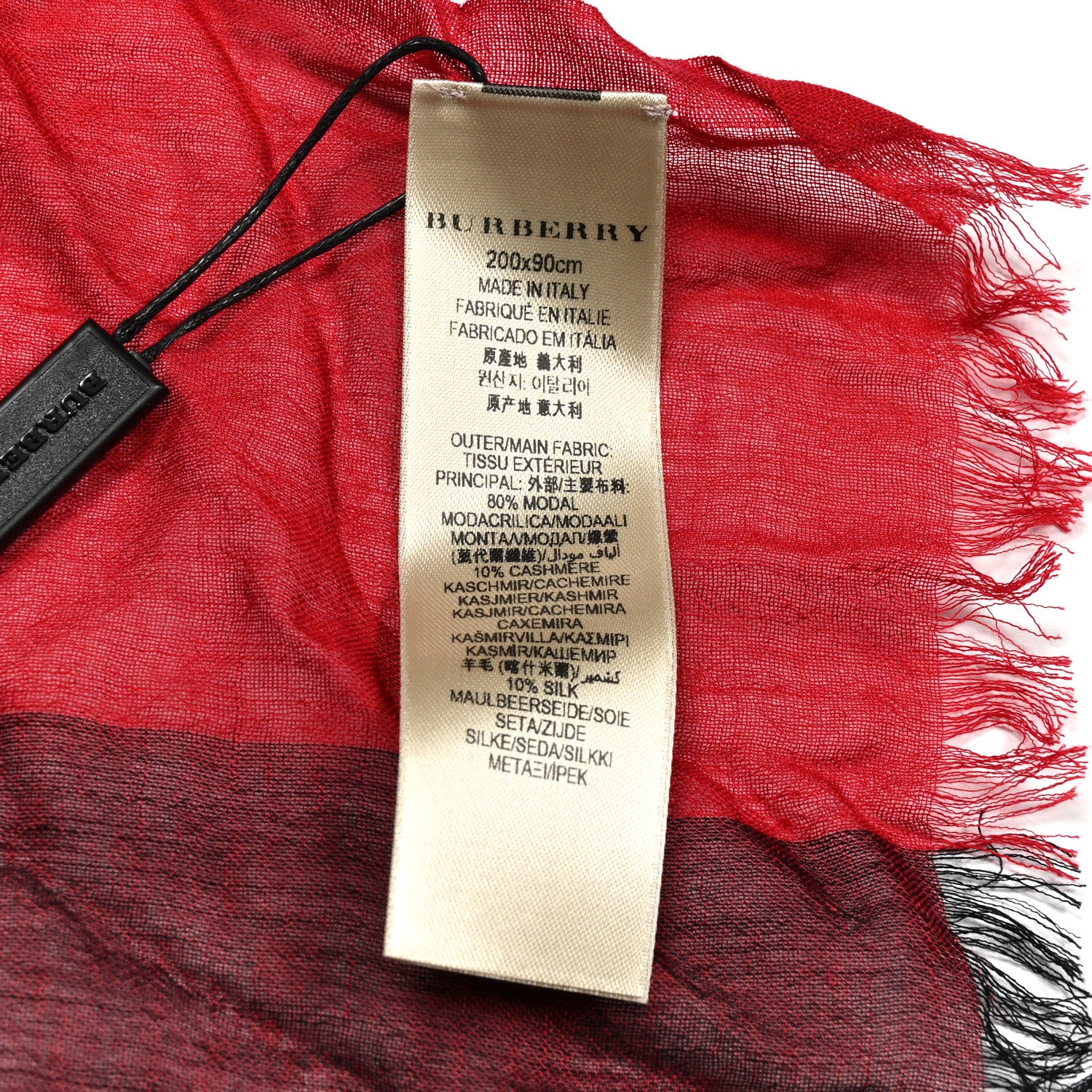 Burberry Modal Silk Cashmere Sheer Mega Check Fringe Scarf Red 3 of 5