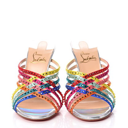 Christian Louboutin Specchio Calfskin Crystal Marthastrass 100 Slide Sandals 37 Silver Multicolor 2 of 9