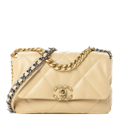 Chanel Shiny Goatskin Quilted Medium 19 Flap Beige 1 of 10