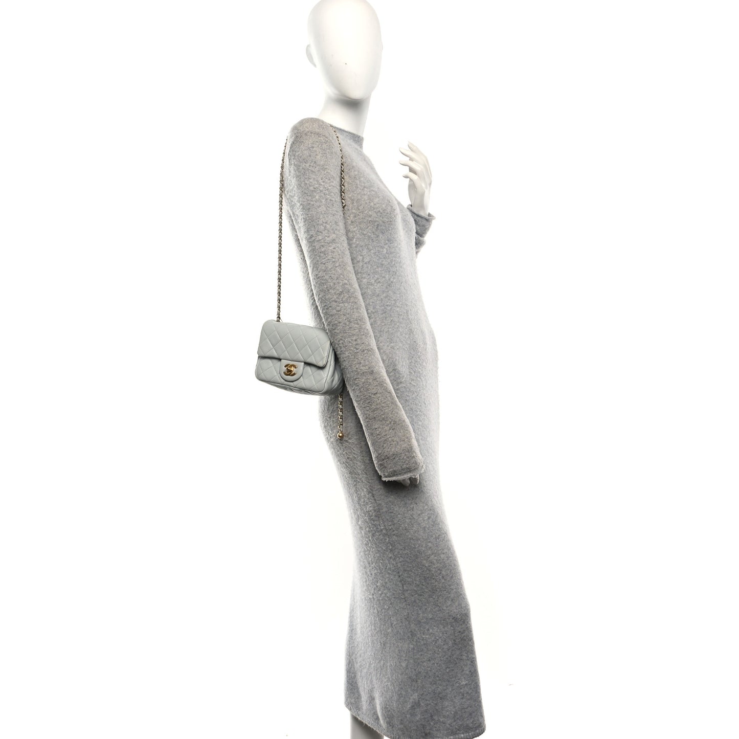 Lambskin Quilted Mini Pearl Crush Flap Light Grey